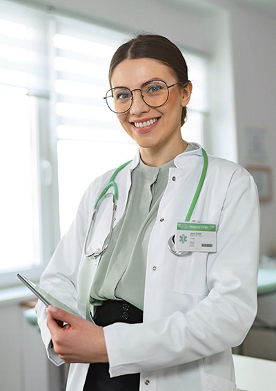 A young doctor smiles