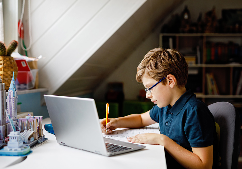 A child is doing homework