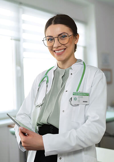 Junge Ärztin lächelt